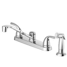 The madison kitchen faucet with sprayer and the madison kitchen faucet with sprayer and soap dispenser features a single handle design with a 46 in. Project Source Dover Chrome 2 Handle Deck Mount Low Arc Handle Kitchen Faucet Deck Plate Included In The Kitchen Faucets Department At Lowes Com