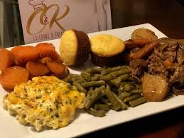 Collard greens work great with my mom's meatloaf and other sides like corn on the cob, sweet potato casserole and mac and cheese! Pot Roast Mac And Cheese Green Beans Yams Cornbread Muffin Soul Food Dinner Food Babe Soul Food