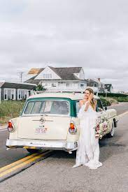 Bride With Vintage Car Cape Cod Bohemian Beach Ceremony Massachusetts Wedd Massachusetts Wedding Photographer Bohemian Beach Wedding Massachusetts Wedding