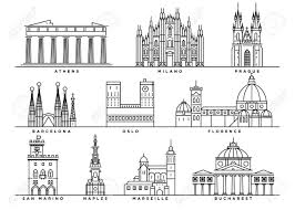 Beruhmte Sehenswurdigkeiten Von Europa Mit Flat Line Stil Lizenzfrei Nutzbare Vektorgrafiken Clip Arts Illustrationen Image 61486502