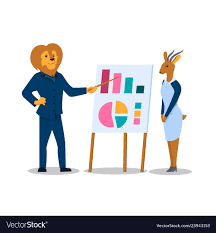 Lion Man And Antelope Woman Stand At Chart Board