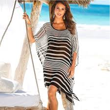 Black And White Striped Swimsuit Cover Up Striped Cover Ups Beach Wear Striped Chiffon Cover Up In 2020 Women Dress Online Striped Tunic Dress Beach Dress