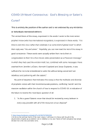 Although others may appreciate the greater freedom it reflects. Pdf Covid 19 Novel Coronavirus God S Blessing Or Satan S Curse
