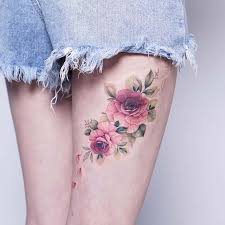 3 rose and vines tattoos; 23 Best Rose Thigh Tattoo Ideas For Women Stayglam