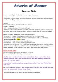 An adverb of manner is an adverb (such as quickly or slowly) that describes how and in what way the action of a verb is carried out. Adverbs Of Manner Display Worksheets Activities On Adverbs Adverb Games Keystage 1 Esl Efl Teaching Resources