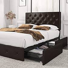 Unlike other storage drawers, the dhp platform bed is relatively simple to assemble. Buy Amolife Queen Size Platform Bed Frame With 4 Storage Drawers And Wood Slat Support Faux Leather Upholstered Mattress Foundation With Button Tufted Headboard And Underbed Storage Black Brown Online In Turkey