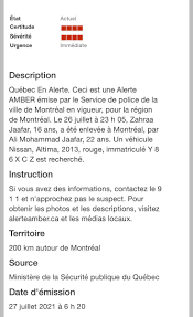 L'alerte amber est déclenchée rapidement lorsqu'un enfant disparaît et que l'on craint pour sa vie. Mxjlaho5gixalm