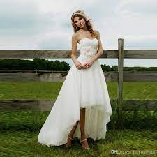 Sweetheart High Low Cowgirl Country Wedding Dress With Removable Flower Sash High Low Wedding Country Wedding Dresses Short Wedding Dress Cowgirl Wedding Dress