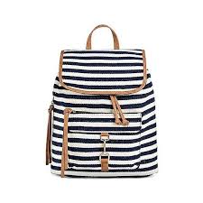 Black And White Striped Backpack Target Women S Blue Stripe Print Canvas Backpack Handbag With Tan Trim Merona Navy Handbag Canvas Drawstring Backpack Handbag Backpack