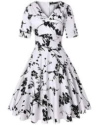 Roosey Womens Vintage 1950s Style Floral Short Sleeve Retro Swing Pockets Dress Swing Dress Vintage Party Dresses Dresses