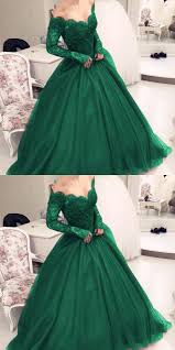 Lace Long Sleeves Emerald Green Prom Dresses Ball Gowns Quinceanera Dresses Emerald Green Prom Dress Green Prom Dress Prom Dresses Ball Gown