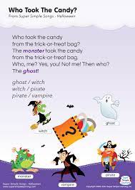 Who Took The Candy Lyrics Poster Super Simple Preschool Songs Halloween Preschool Halloween Lesson
