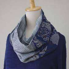 着物リメイク スヌード グレー 紺 正絹 着物リメイク 着物 スヌード