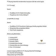 Syarat pendaftaran pt boyang purbalingga / lowongan kerja ppob arindo cara membuat 10 ide info. Pt Boyang Industrial Lowongan Kerja Purwokerto Facebook