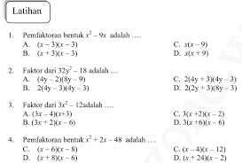 A) x 2 + 7x + 12 b) x 2 + 2x − 48. Latihan Soal Bentuk Aljabar Matematika