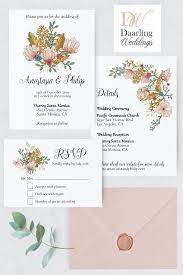 Floral Vintage Digital Wedding Invitation Set Pink And Greenery Elegant Invitation Tem Digital Wedding Invitations Wedding Invitation Sets Elegant Invitations