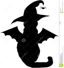 Black Cat In Witch Hat And With Bat Wings Silhouette Isolated Stock Vector Illustration Of Cartoon Object 102756251