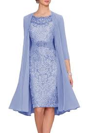2pcs Blue Lace Mother Of The Bride Dress Size 16 Knee Length 3 4 Sleeve Dress Ebay Link Tea Length Dresses Bride Dress Groom Dress