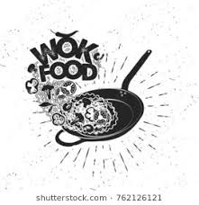 Wok Pan Asian Fast Food Hand Drawn Typography Poster Vector Typography Asian Fast Food Wok Food Logo Design