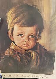 In the mid-1970's Dr. Roberson went to Israel where he found this portrait  of a little boy. He named it “The Weeping Boy of Jerusalem,” and gave away  hundreds of prints to