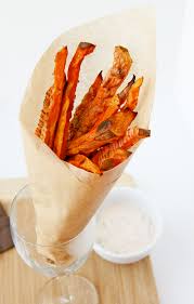 Arrange the sweet potato matchsticks in a single layer over the prepared trays, leaving space between them. Crispy Baked Sweet Potato Fries With Chipotle Aioli Natural Noshing
