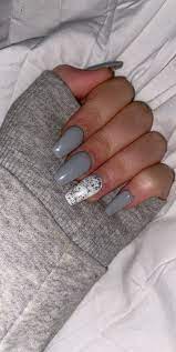 Christmas Acrylics Grey Acrylic Nails Nails Gray Nails