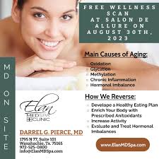 Tomorrow from 5:30-8 Tricia from Elan Med Spa will be Salon de' Allure  doing Botox, filler and Dr. Pierce will be doing free wellness scans!! Call  9728752442 to make an appt or