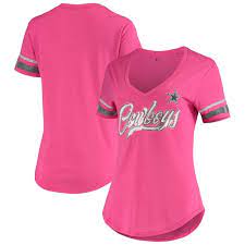 Dallas Cowboys Women S Miko Glitter Trim V Neck T Shirt Pink Walmart Com Walmart Com