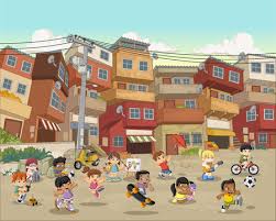 Ilustración vectorial de estilo plano. Calle Del Barrio Pobre Con Ninos De Dibujos Animados Jugando Deportes Y Juguetes Barrio Bajo Chabolas Ilustraciones Vectoriales Clip Art Vectorizado Libre De Derechos Image 93077955