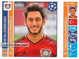 Hakan calhanoglu is a turkish international footballer who plays for bayer 04 leverkusen as an attacking sub now: Sticker 225 Hakan Calhanoglu Panini Uefa Champions League 2014 2015 Laststicker Com