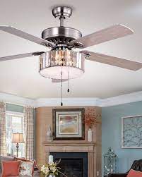 The included light kit has an openwork metal drum frame with a scale pattern that encases the fabric drum shade. Crystal Drum Chandelier Ceiling Fan