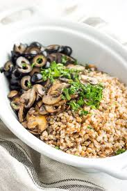 Buckwheat Kasha With Mushrooms And Olives Avocado Pesto Recipe Recipes Buckwheat Recipes Avocado Pesto