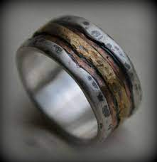 Mens Wedding Band Rustic Fine Silver Copper And Brass Or 14k Etsy Rustic Wedding Bands Mens Wedding Bands Wedding Men