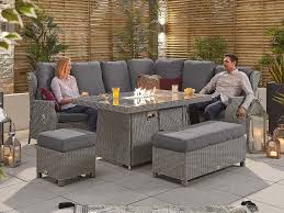 Sophia & william gas fire pit table set 5 pieces outdoor rattan dining set patio furniture 28 propane fire pit table 50,000 btu with 4 dining wicker chairs for patio lawn garden black. Nova Outdoor Living Skylar 2b Modular Reclining Corner Dining Set With Firepit Table Corner Sofa Set At Mattressman