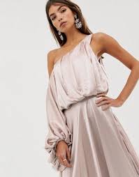 Asos Edition Blouson One Shoulder Dress In Satin Asos One Shoulder Dress Dresses Dress Details