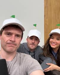 COMING TOMORROW!! A very special new podcast episode with @stephenhhussey,  @theaudreyhussey, and me! Will you be listening? And tell us in the  comments what you think of our hats too. 🤔