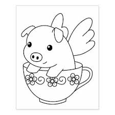 Flying Pig In A Teacup Coloring Page Rubber Stamp Zazzle Com Coloring Pages Pig Painting Coloring Books