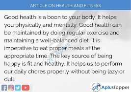 Healthy lifestyle for college students · stick to solid sleep schedule · learn to say no · eat regular meals · find an exercise activity you love. Article On Health And Fitness 800 300 Words For Kids Children And Students In English A Plus Topper