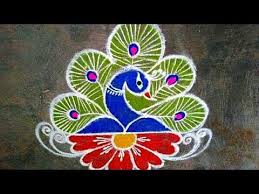 Colourful Peacock Flower Rangoli Kolam Rangoli Designs With Dots Simple Easy Rangoli Vee Vatamil R In 2020 Rangoli Designs With Dots Rangoli Designs Flower Rangoli