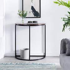 A bottom shelf for storage. Southern Enterprises Lydia 28 In Dark Brown Black Standard Half Moon Wood Console Table Hd598970 The Home Depot Half Moon Console Table Small Console Tables Console Table