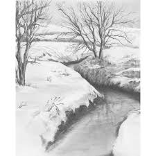 Sketching Skizzieren Malen Mit Bleistift Winterbach 24cm X 33cm Landschaft Zeichnen Landschaftsskizze Landschaftszeichnungen