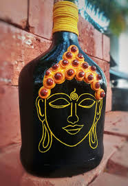 Buddha Painting Bottle Art In 2020 Hand Painted Bottles Bottle Painting Hand Painted Wine Bottles