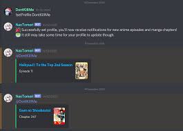 Search and find your favorite discord bots on our bot list today, view bots with the most votes and invite them to guess the anime, anime quiz / anime trivia game with thousands of different anime! Github Zhongxilu Naotomori Discord Bot That Pings You When A New Anime Episode Or Manga Chapter Is Released