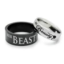 His Beauty Her Beast Black Silver Titanium Couple Rings Joancee Jewelry