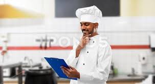 Indian Chef With Clipboard At Restaurant Kitchen Stock Photos Ad Clipboard Chef Indian Restaurant Restaurant Kitchen Kitchen Stocked Restaurant Photography