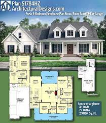 Plan 51784hz Fresh 4 Bedroom Farmhouse Plan With Bonus Room Above 3 Car Garage Farmhouse Plans House Plans Farmhouse Farmhouse Floor Plans