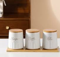 OEM ODM 610ml Food Grade Kitchenware Custom Logo Ceramic Tea Coffee Sugar  Canister Storage Box with Bamboo Lid Wholesale