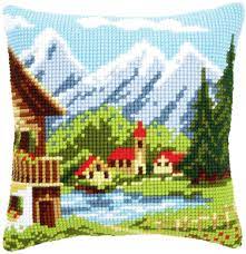 Mezzopunto cuscino lana inghilterra, xix secolo dimensioni: Vervaco Cuscino Decorato Ricamato A Mezzo Punto Soggetto Villaggio Alpino Amazon It Casa E Cucina