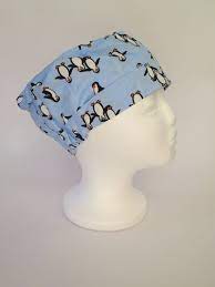 Scrub Hat Theatre Nurses Surgical Cap Blue Penguins Handmade Scrub Hats Surgical Cap Scrubs