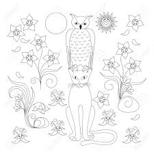 Mandala eule für kinder zum ausdrucken. Malvorlage Mit Hand Gezeichneten Cartoon Katze Eule Und Blumen Fur Kinder Und Erwachsenen Anti Stress Malbuch Album Print Fur Zuhause Kunst Wand Schmucken Kinderzimmer Schwarzweiss Entwurfsillustration Eps 10 Lizenzfrei Nutzbare Vektorgrafiken